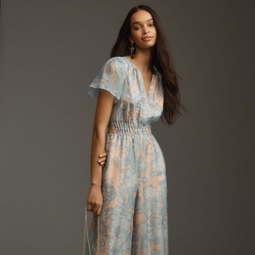 Anthropologie Somerset Jumpsuit Light Blue Peach Organza Size Small NWT